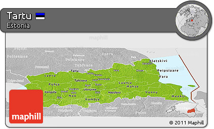 Physical Panoramic Map of Tartu, lighten, desaturated