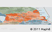Political Shades Panoramic Map of Tartu, semi-desaturated