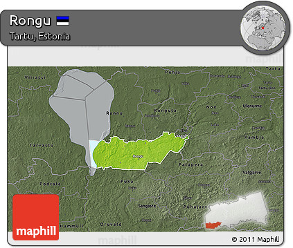 Physical 3D Map of Rongu, darken, semi-desaturated