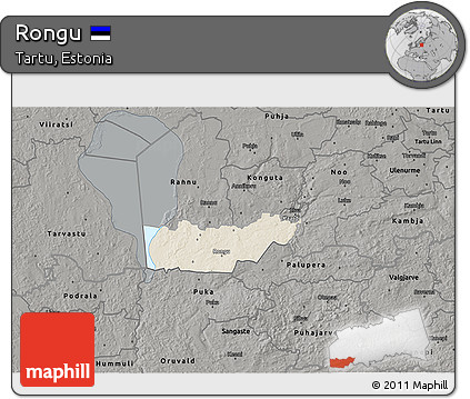 Shaded Relief 3D Map of Rongu, darken, semi-desaturated
