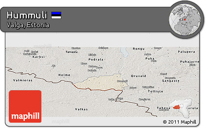 Shaded Relief Panoramic Map of Hummuli, semi-desaturated