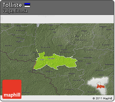Physical 3D Map of Tolliste, darken, semi-desaturated