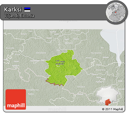 Physical 3D Map of Karksi, lighten, semi-desaturated