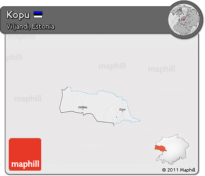 Silver Style 3D Map of Kopu, single color outside