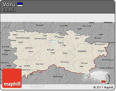 Shaded Relief 3D Map of Voru, darken, desaturated