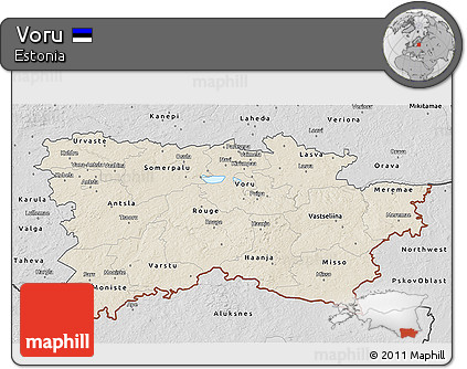Shaded Relief 3D Map of Voru, desaturated