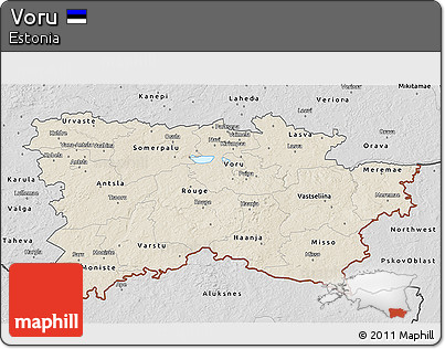 Shaded Relief 3D Map of Voru, desaturated