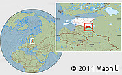 Savanna Style Location Map of Voru, highlighted country, hill shading