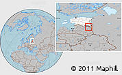 Gray Location Map of Misso, highlighted country, highlighted parent region, hill shading