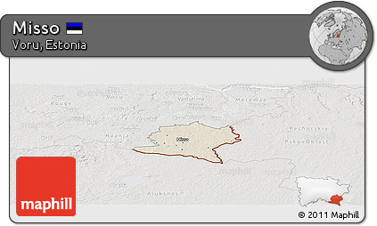 Shaded Relief Panoramic Map of Misso, lighten, semi-desaturated