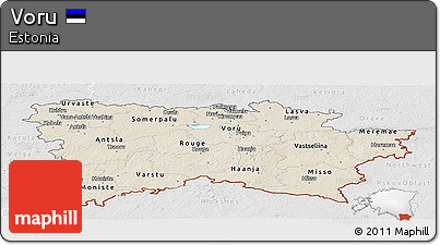 Shaded Relief Panoramic Map of Voru, lighten, desaturated