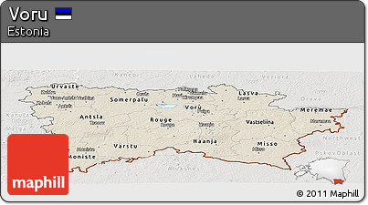 Shaded Relief Panoramic Map of Voru, lighten, semi-desaturated