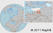 Gray Location Map of Rouge, highlighted country, highlighted parent region, hill shading