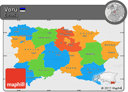 Political Simple Map of Voru, single color outside