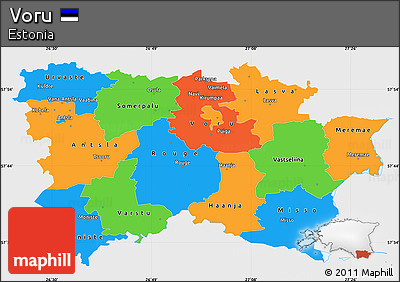 Political Simple Map of Voru, single color outside