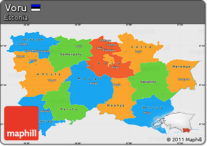 Political Simple Map of Voru, single color outside