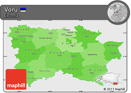 Political Shades Simple Map of Voru, single color outside