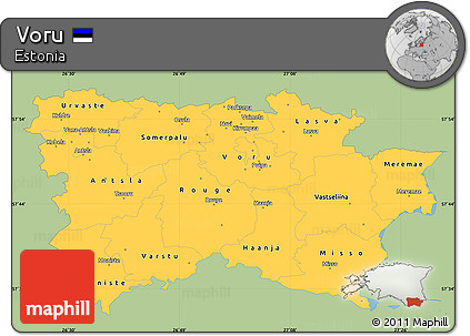 Savanna Style Simple Map of Voru, single color outside