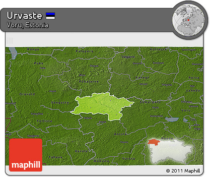 Physical 3D Map of Urvaste, darken