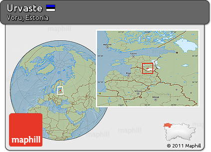 Savanna Style Location Map of Urvaste, highlighted parent region, hill shading