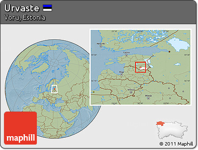 Savanna Style Location Map of Urvaste, highlighted parent region, hill shading