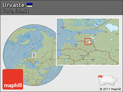 Savanna Style Location Map of Urvaste, highlighted parent region, hill shading