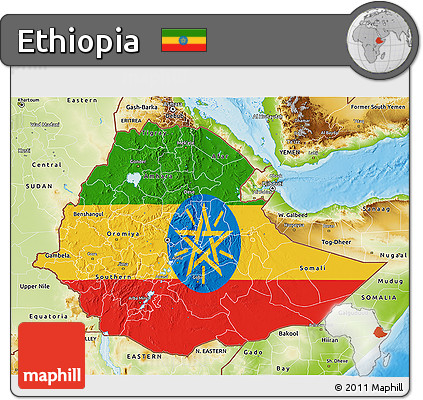 Flag 3D Map of Ethiopia, physical outside