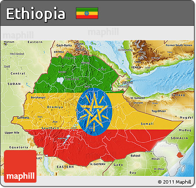 Flag 3D Map of Ethiopia, physical outside