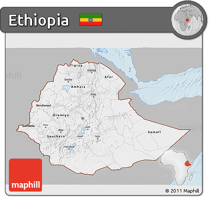 Gray 3D Map of Ethiopia, single color outside