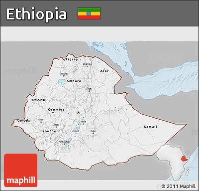 Gray 3D Map of Ethiopia, single color outside