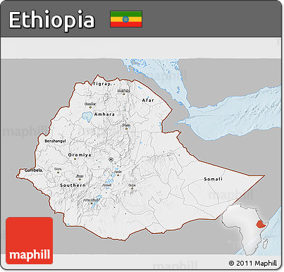 Gray 3D Map of Ethiopia, single color outside