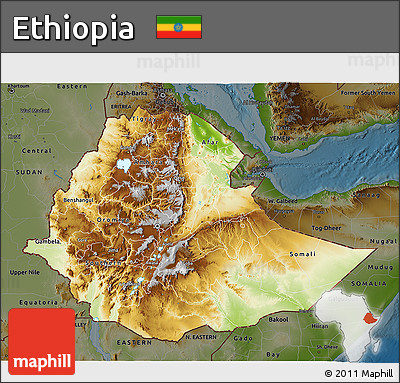 Physical 3D Map of Ethiopia, darken
