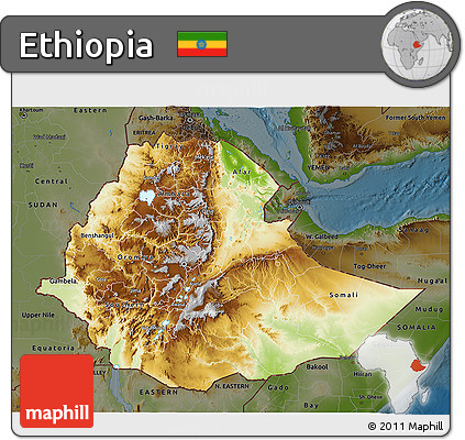 Physical 3D Map of Ethiopia, darken