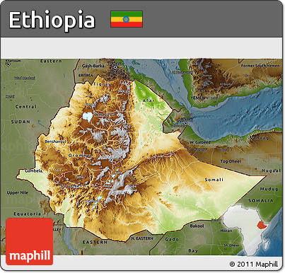 Physical 3D Map of Ethiopia, darken