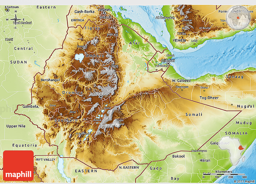 location ,size and shape of Ethiopia