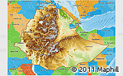 Physical 3D Map of Ethiopia, political outside, shaded relief sea