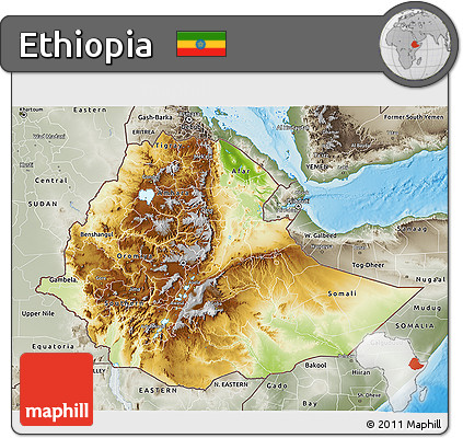 Physical 3D Map of Ethiopia, semi-desaturated, land only