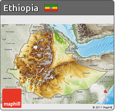 Physical 3D Map of Ethiopia, semi-desaturated, land only