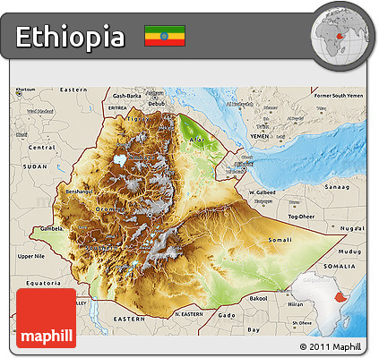 Physical 3D Map of Ethiopia, shaded relief outside