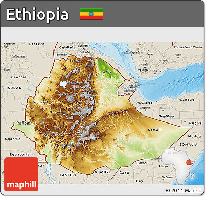 Physical 3D Map of Ethiopia, shaded relief outside