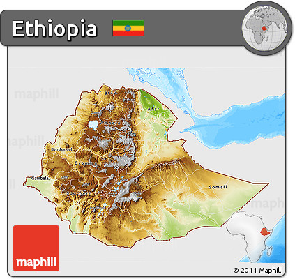 Physical 3D Map of Ethiopia, single color outside, bathymetry sea