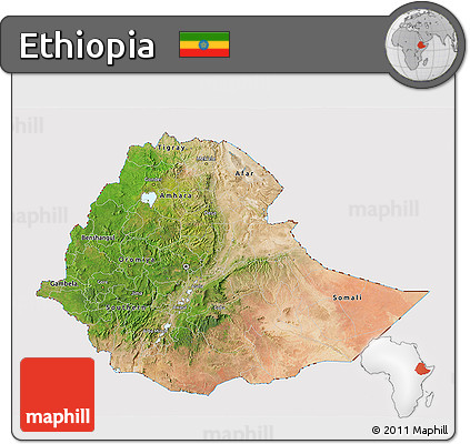 Satellite 3D Map of Ethiopia, cropped outside