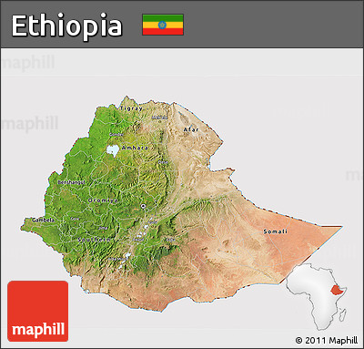 Satellite 3D Map of Ethiopia, cropped outside
