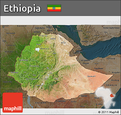 Satellite 3D Map of Ethiopia, darken