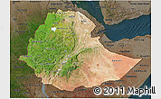 Satellite 3D Map of Ethiopia, darken