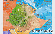 Satellite 3D Map of Ethiopia, political shades outside