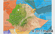 Satellite 3D Map of Ethiopia, political shades outside, satellite sea