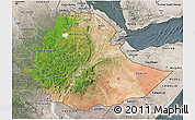 Satellite 3D Map of Ethiopia, semi-desaturated