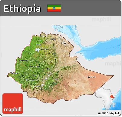 Satellite 3D Map of Ethiopia, single color outside, bathymetry sea