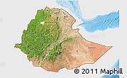 Satellite 3D Map of Ethiopia, single color outside, bathymetry sea, shaded relief sea